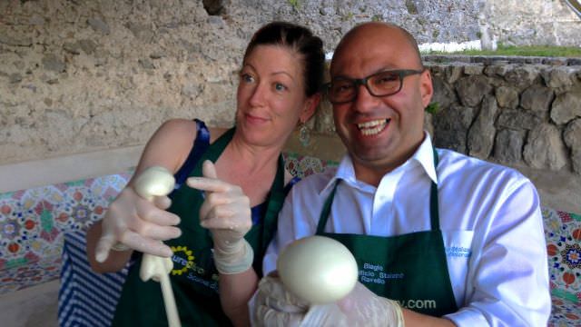 Hands on cooking experience making mozzarella cheese on the Amalfi coast in Italy